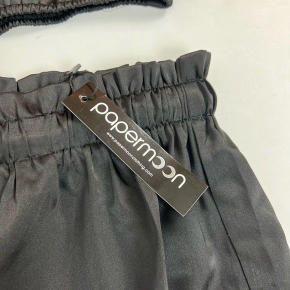 NWOT Paper Moon NWT Black Satin Two Piece Crop Top Set Womens Size Small - Picture 10 of 16